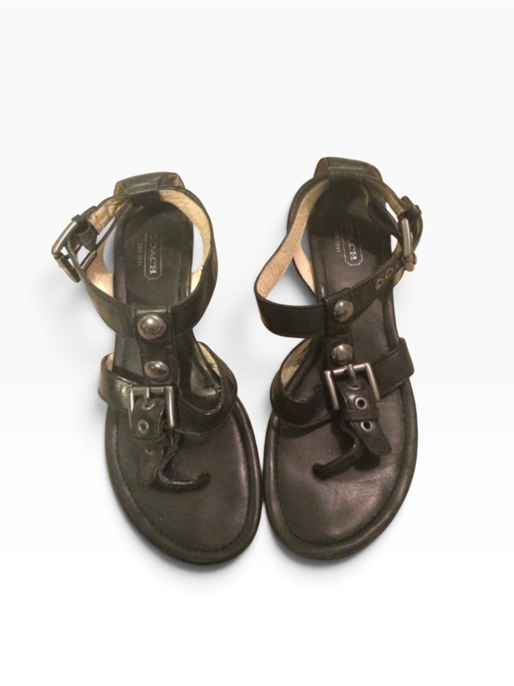 Coach Kids Black Leather Buckle Sandals with Silver Hardware
